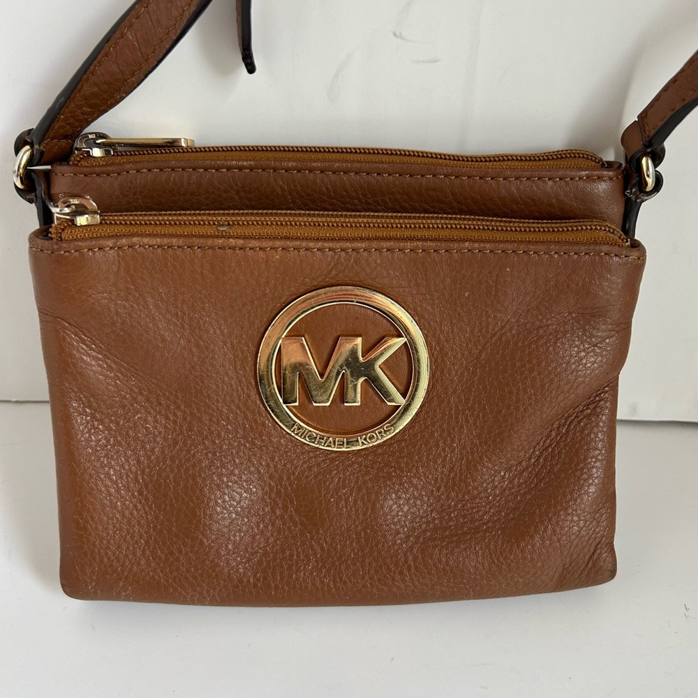 Michael Kors Fulton small crossbody Bag Pebble Leather Cognac Wallet